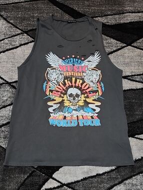 ZUTTER AMERICAN MUSIC LASER-CUT OVERSIZED COTTON GRAPHIC MUSCLE TANK-TOP
